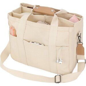 Elegant Lightweight Canvas Tote Bag with Compartments - Stylish Crossbody Design